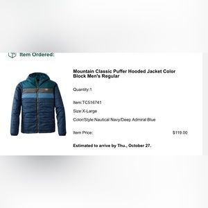 LL Bean Mountain Classic Puffer Hooded Jacket Block Mens XL Work Once